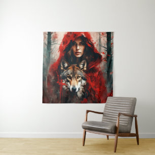 Fairytale Frau und ein Wolf Wandteppich