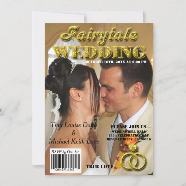 Fairytale-Hochzeits-GoldGlitzer-Titelseite Einladung (Vorderseite)