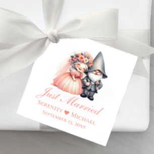 Fairytale Just Married Garden Gnome Rustikale Hoch Geschenkanhänger