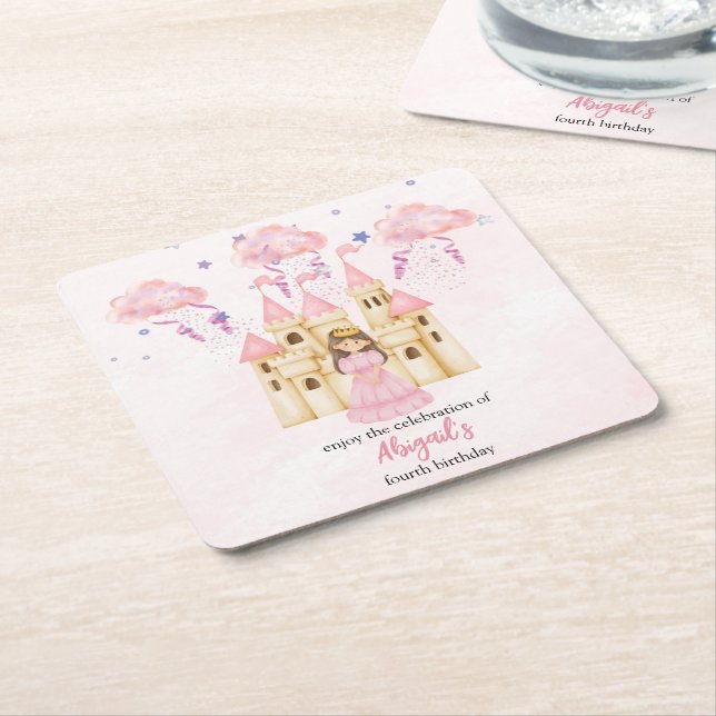 Fairytale Pink Castle Princess All Ages Birthday Rechteckiger Pappuntersetzer (angewinkelt)