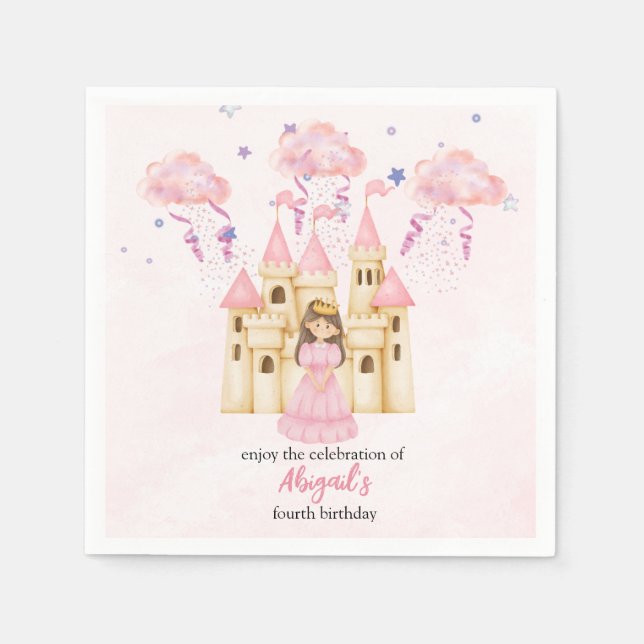 Fairytale Pink Castle Princess All Ages Birthday Serviette (Vorderseite)