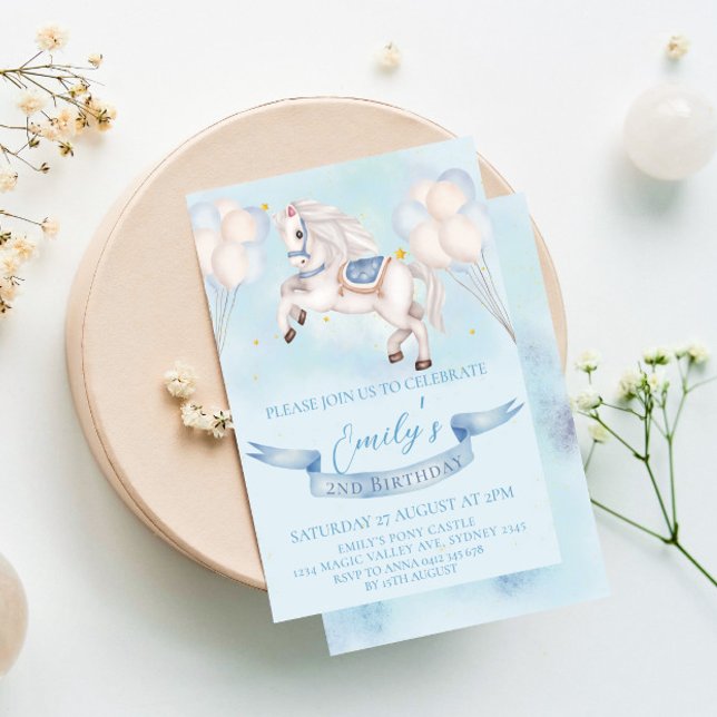 Fairytale Pony Balloons 1. Geburtstag Party Boy Einladung (Von Creator hochgeladen)