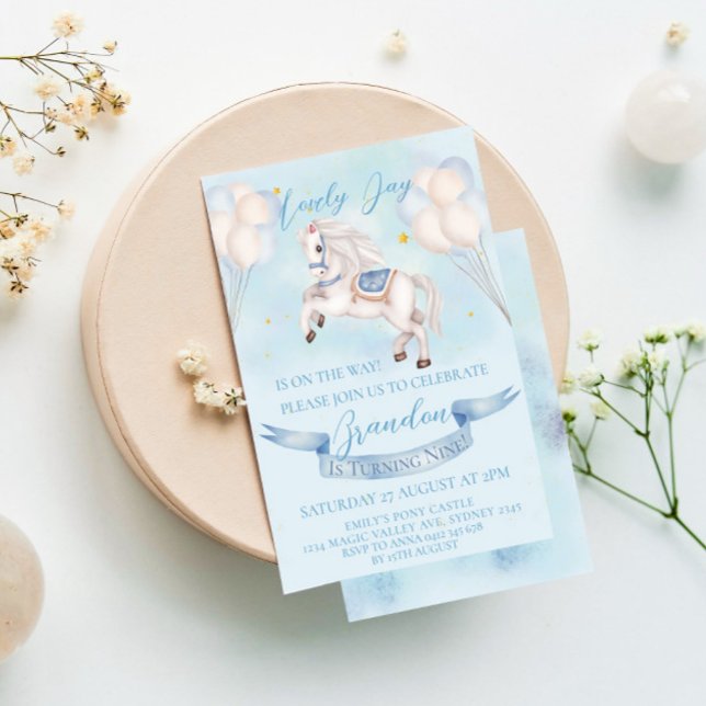 Fairytale Pony Balloons 1. Geburtstag Party Boy Einladung (Von Creator hochgeladen)