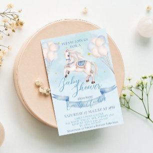 Fairytale Pony Star Balloons Baby Shower Boy Einladung