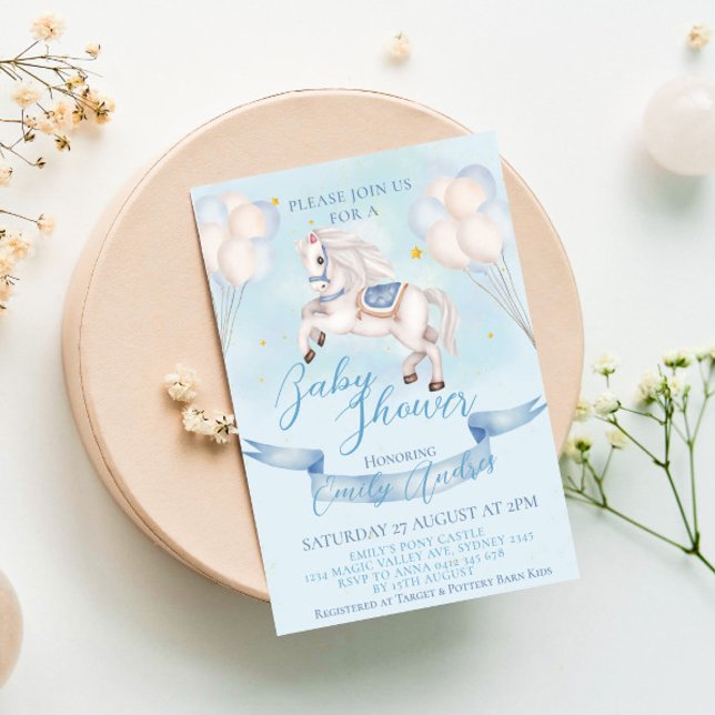 Fairytale Pony Star Balloons Baby Shower Boy Einladung (Von Creator hochgeladen)
