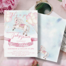 Fairytale Pony Stars Pink Balloons Babydusche Einladung