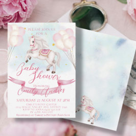 Fairytale Pony Stars Pink Balloons Babydusche Einladung