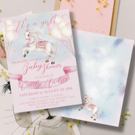 Fairytale Pony Stars Pink Balloons Babydusche Einladung
