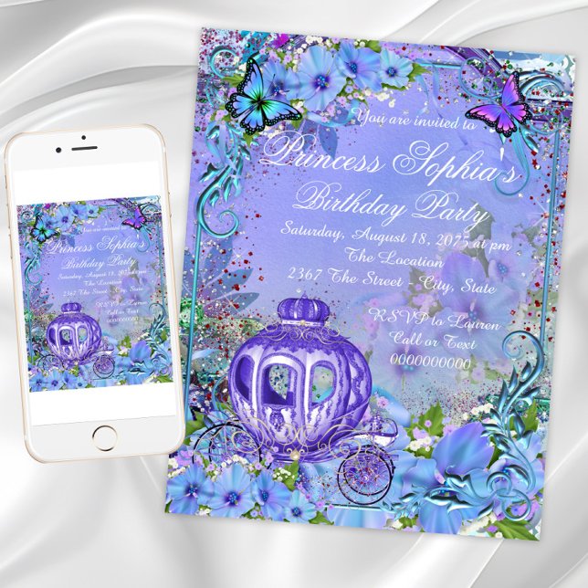 Fairytale Princess Birthday Party Einladung (Fairytale princess birthday party invitation. Instant download and printed invitations available.)