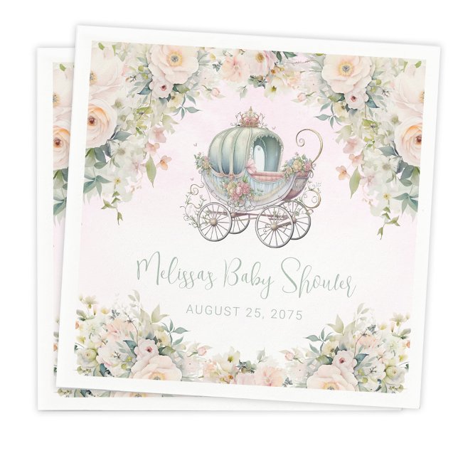 Fairytale Princess Carriage Wasserfarbe Serviette (Add your text to personalize.)