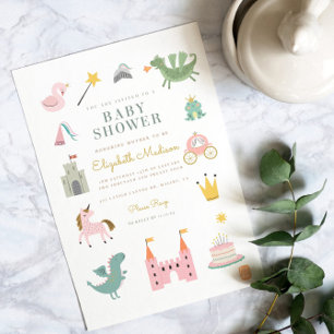 Fairytale Princess Dragon Baby Shower Einladung