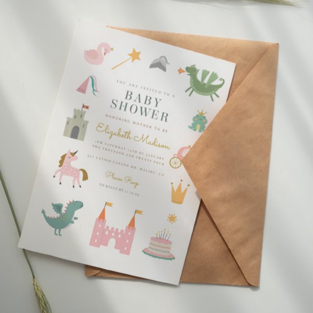 Fairytale Princess Dragon Baby shower Invitation (Créateur téléchargé)