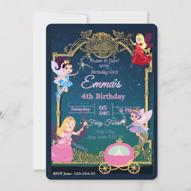 Fairytale Princess Party Invitation Einladung (Vorderseite)