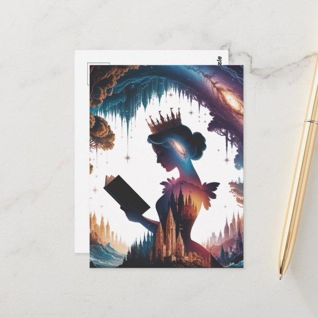 Fairytale Queen Reading Postkarte (Vorderseite/Rückseite Beispiel)