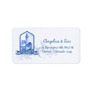 Fairytale Royal Blue Castle Hochzeit Rücksendeadre Adressaufkleber