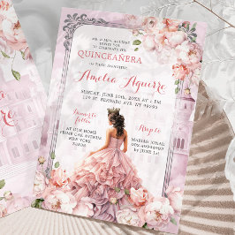Fairytale Royal Castle Blush Pink Quinceañera Einladung