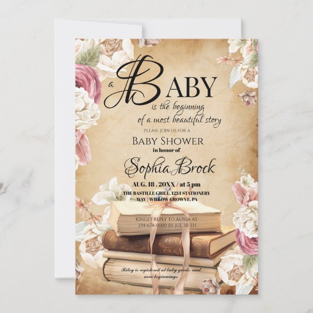 Fairytale Story Book Flower Baby Shower  Einladung (Vorderseite)