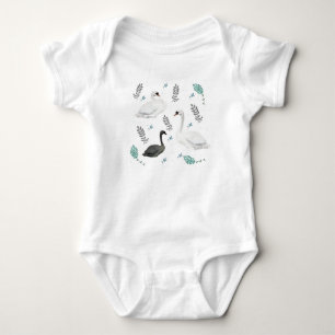 Fairytale Swan Illustration Folk Botanical Baby Strampler