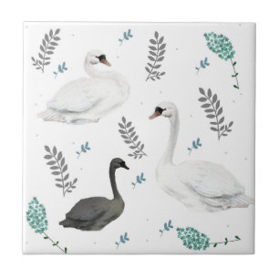 Fairytale Swan Illustration Folk Botanical Fliese