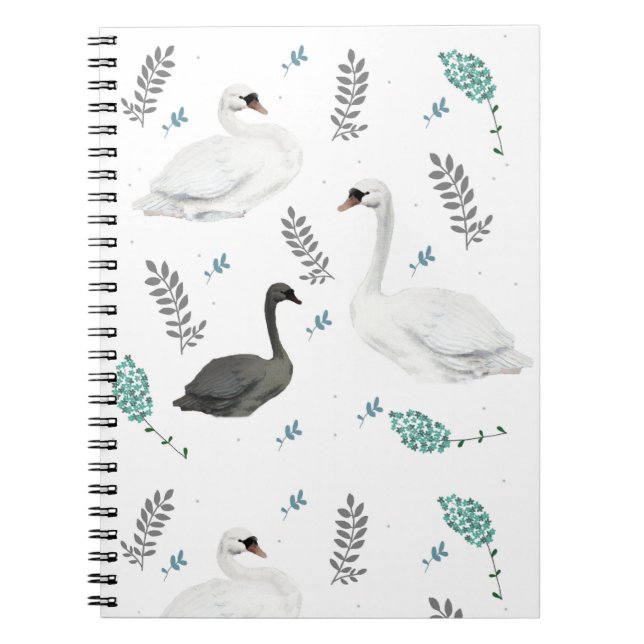 Fairytale Swan Illustration Folk Botanical Notizblock (Vorderseite)