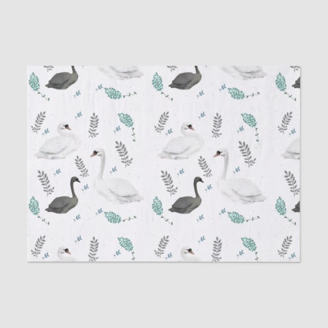 Fairytale Swan Illustration Folk Botanical Seidenpapier (Vorderseite)