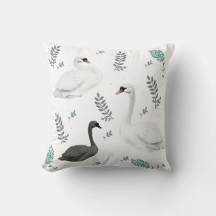 Fairytale Swan Illustration Folk Botanisches Muste Kissen