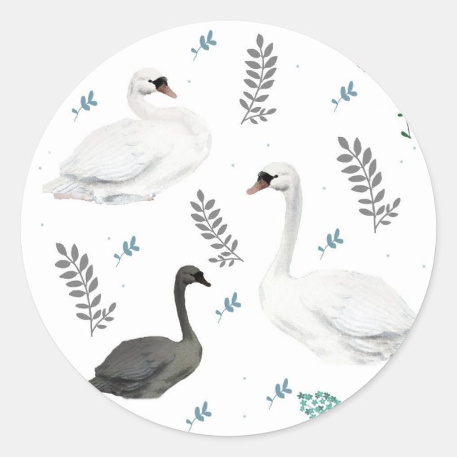 Fairytale Swan Illustration Folk Botanisches Muste Runder Aufkleber (Vorderseite)