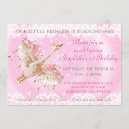 Fairytale Swan Pink Floral und Spitze 1. Geburtsta Einladung