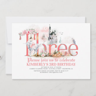Fairytale Unicorn Burg 3. Geburtstag Einladung