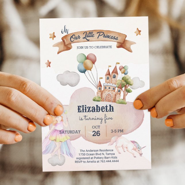 Fairytale Unicorn Castle Girl Birthday Invitation (Fairytale Unicore Castle Princess Girl Birthday Party Invitation)