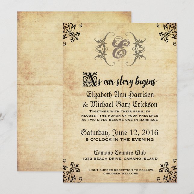 Fairytale Vintage Hochzeit Einladung (Vorne/Hinten)