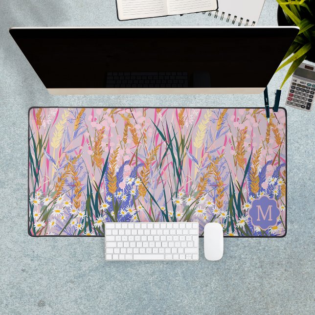Faisceaux de lavande sur mesure Monogramme initial (Lavender Daisies Custom Initial Monogram Floral Desk Mat)