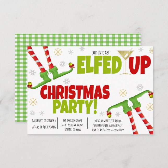  Faisons Elfed Up Invitation de la fête de Noël (Devant / Derrière)