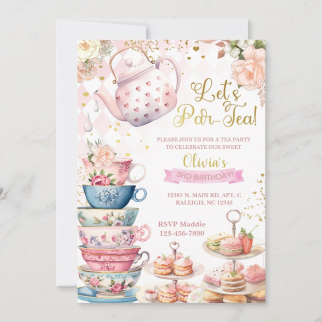 Faisons par-Tea fille invitation d'anniversaire, T (Devant)