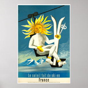 Fait du ski en France, affiche de Le soleil de ski