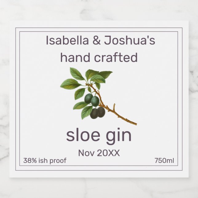 Fait maison avec amour Sloe Gin étiquette (Étiquettes simples)