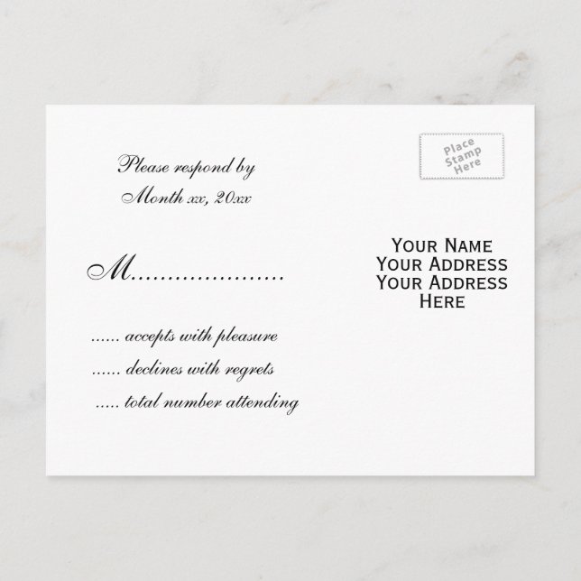 Faites votre propre carte postale RSVP de mariage (Dos)