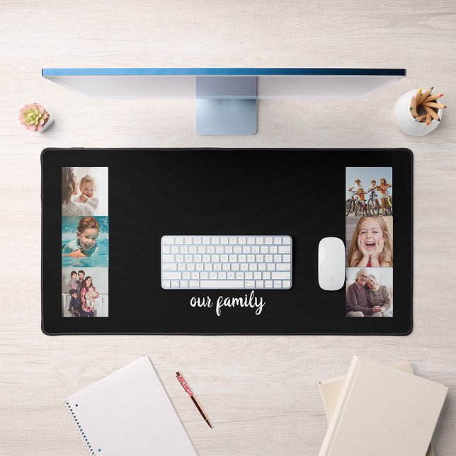 Faites votre propre collection de 6 photos de fami (Make Your Own 6 Photo Family Collage Desk Mat, square images and optional text)