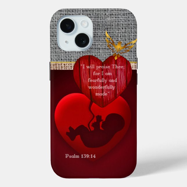 Faith Based Faux Neutral Hessian Embryo Red Heart  Case-Mate iPhone Hülle (Rückseite)