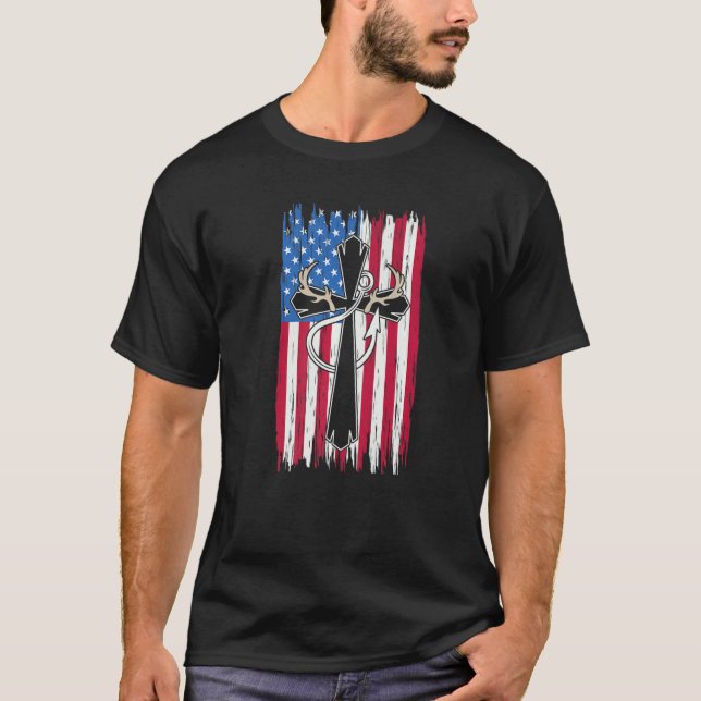 Faith Christlich Hunter American Flag erschüttert  T-Shirt (Vorderseite)
