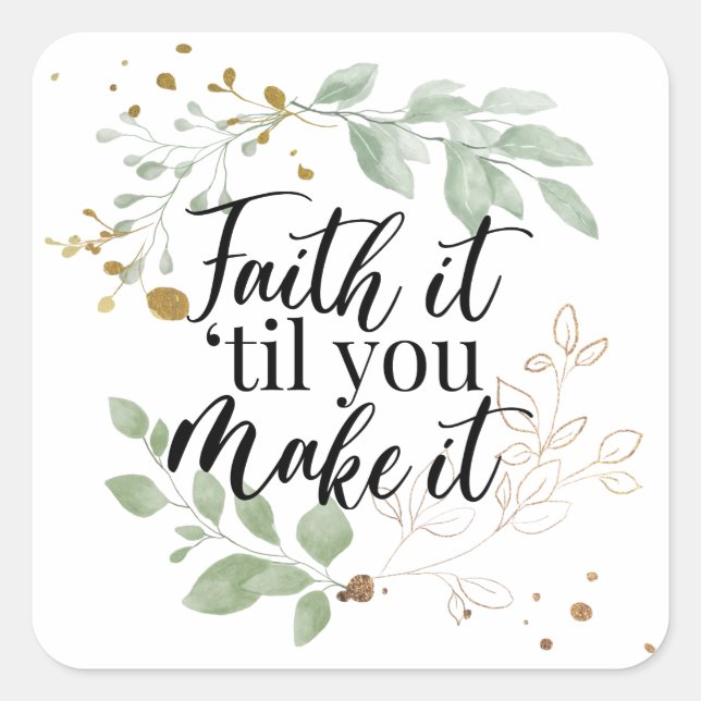 Faith Christlich Scripture Eukalyptus Greenery Quadratischer Aufkleber (Vorderseite)