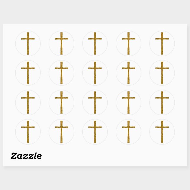 Faith Cross Gold Runder Aufkleber (Blatt)