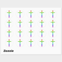 Faith Cross Rainbow Runder Aufkleber