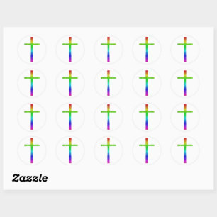 Faith Cross Rainbow Runder Aufkleber