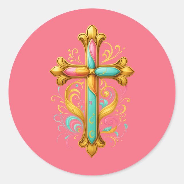 Faith Cross Runder Aufkleber (Vorderseite)