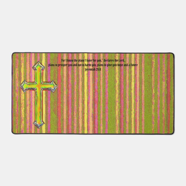 Faith Cross Stripe Jeremiah Bible Verse Desk Mat Schreibtischunterlage (Vorderseite)
