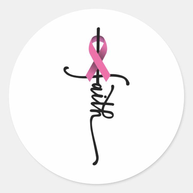 Faith Cross Warrior Survivor Pink Ribbon Brust Ca Runder Aufkleber (Vorderseite)
