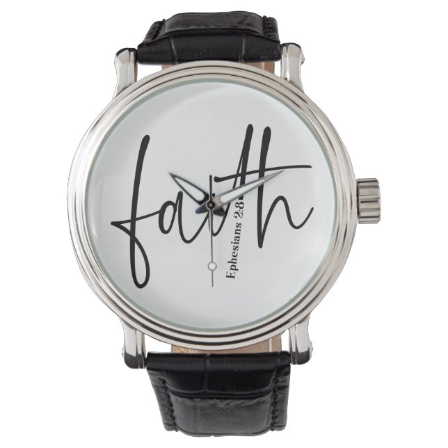 Faith | Einfache Bibelverse Zitat schwarze Typogra Armbanduhr (Vorderseite)