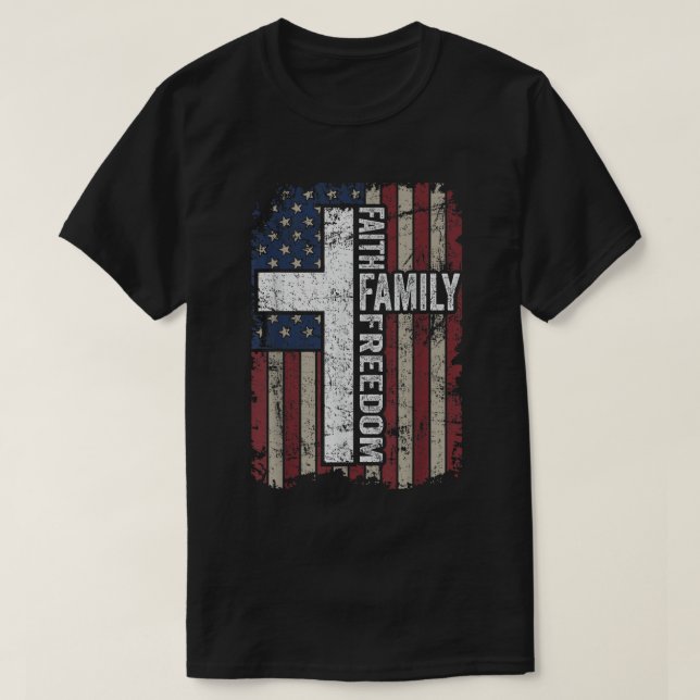 Faith Family Freedom USA Flag Cross T-Shirt (Design vorne)
