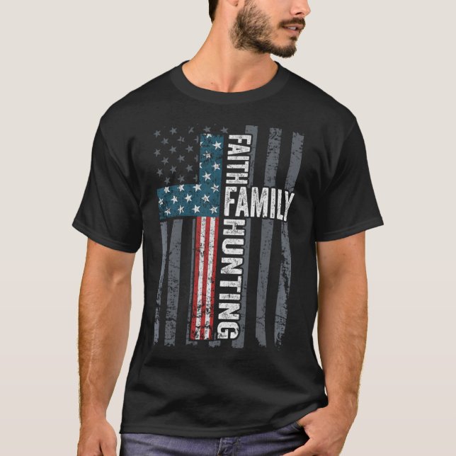 Faith Family Jagd - Funny Christlich Cross Ameri T-Shirt (Vorderseite)